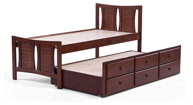 Francis Single Bed With Trundle and Storage (Mahogany)